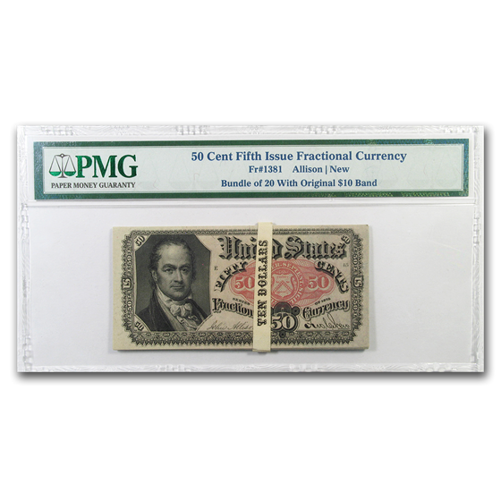 5th Issue Fractional Currency 50 Cents PMG 20 Notes Original Band 5th Issue Fractional Currency 50 Cents PMG 20 Notes Original Band